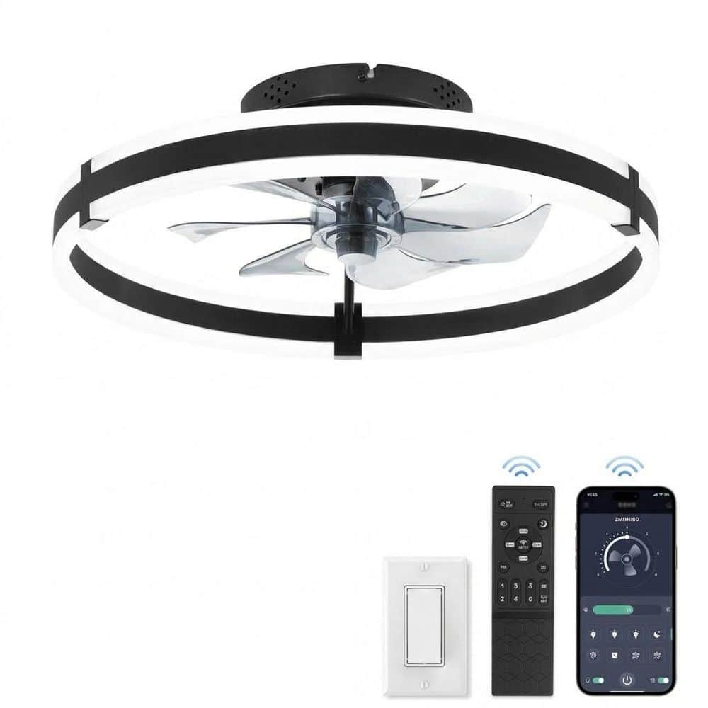 19.7 in. Black Housing Black Blade Flush Mount Modern Ceiling Fan with LED Light, 6 Speeds, Remote Included price history on PriceWatchPro