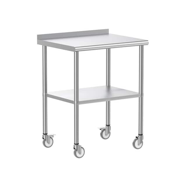 Winado 30 in. x 24 in. Stainless Steel Kitchen Prep Table Kitchen Utility Table with Casters
