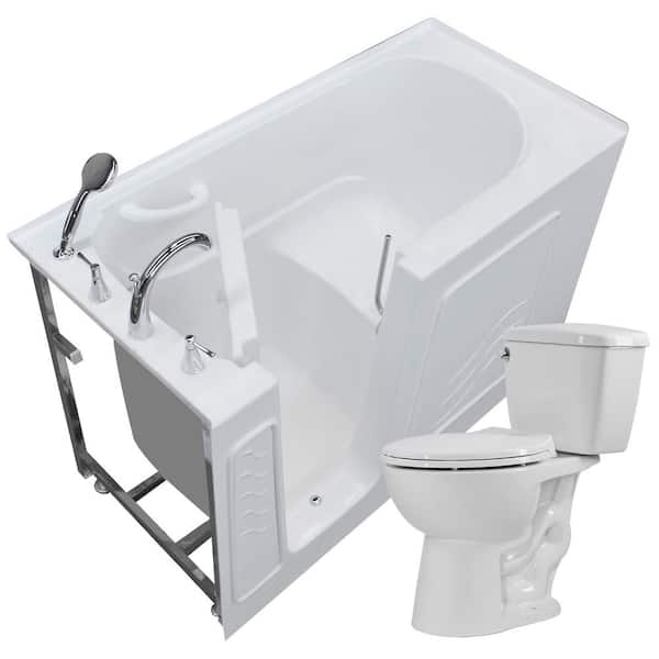 Universal Tubs 60 in. Walk-In Non-Whirlpool Bathtub in White with 1.28 GPF Single Flush Toilet