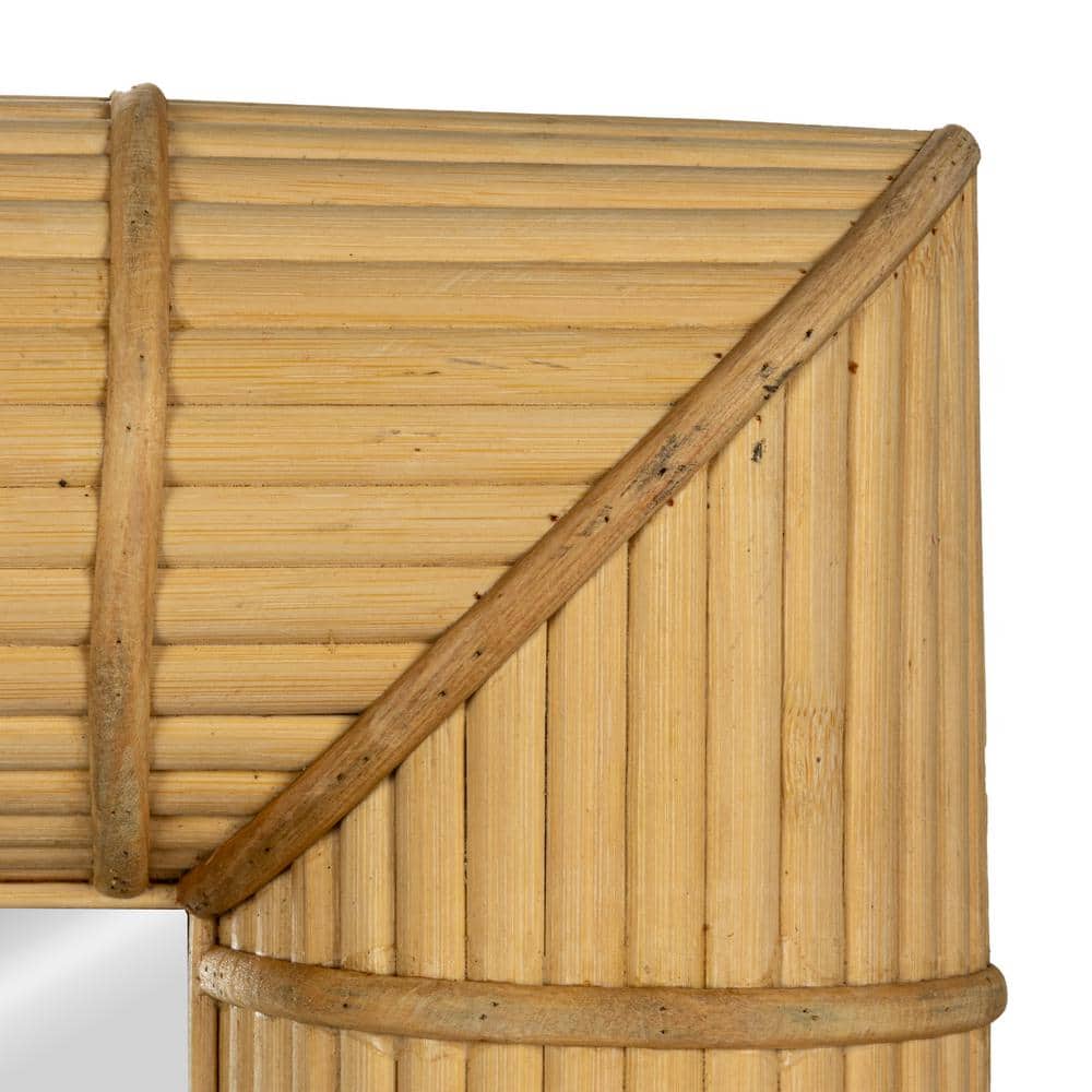 Natural Bamboo Rectangular Wall Mirror with Hand-Laid Stems