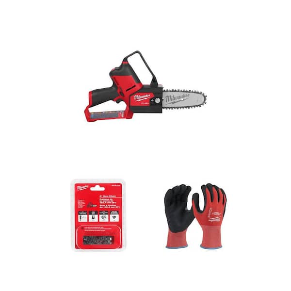 M12 FUEL 6 in. 12V Pruning Saw HATCHET (Tool-Only), 6 in. Chain, and Nitrile Cut Resistant Work Gloves Combo