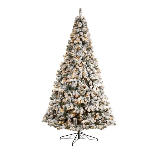 Nearly Natural 10 ft. Flocked West Virginia Fir Artificial Christmas Tree with 800 Clear LED Lights and 1680 Tips