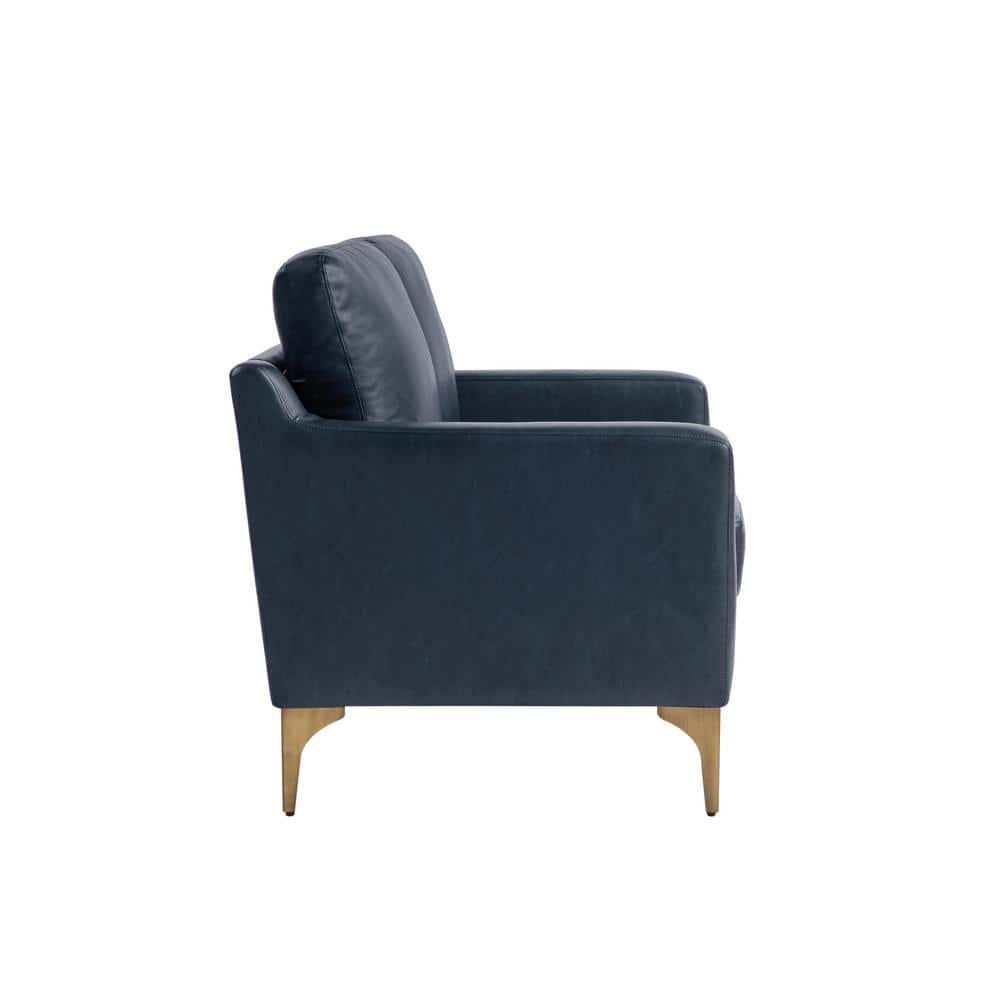 Navy Faux Leather Lawson Loveseat with Wood Legs