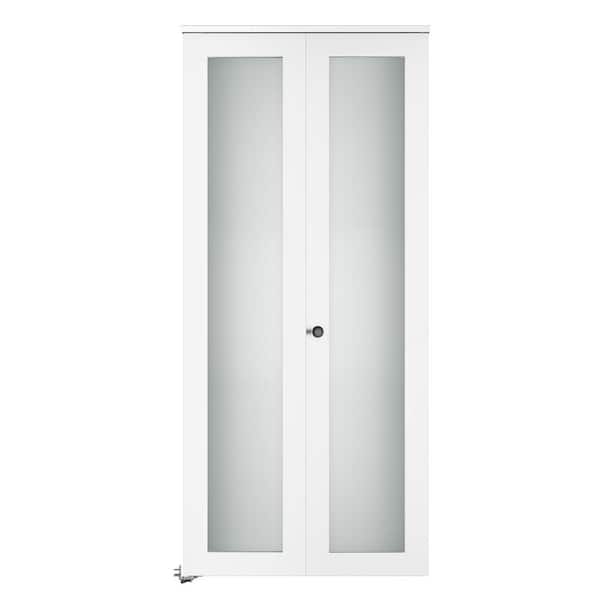 SOCBAZZAR 36 in. x 77.75 in. 1-Lite Frosted Glass Solid Core White Finished MDF Interior Closet Bi-Fold Door with Hardware Kit