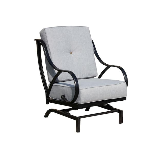 Patio Festival Metal Outdoor Rocking Chair with Gray Cushions