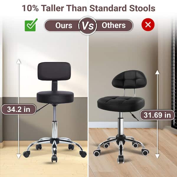 HOMESTOCK Black Adjustable Drafting Stool with Wheels and Backrest