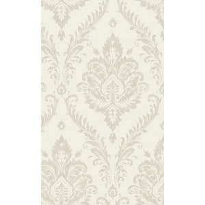 Beige Tropical Damask 57 sq. ft. Non-Woven Textured Non-pasted Double Roll Wallpaper