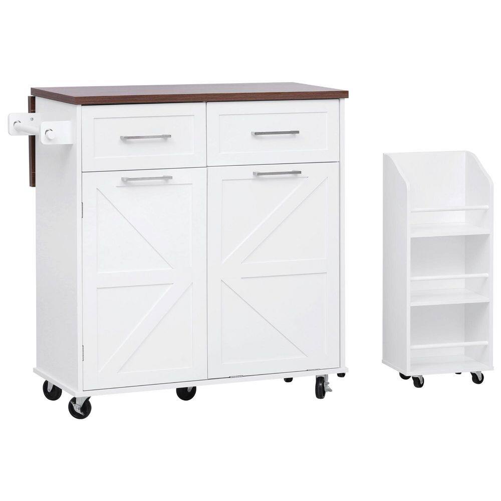Black Kitchen Cart with Removable Side Racks, Drop-Leaf, Trash Can Cabinet, Adjustable Shelf, Pull-out Divider Shelf - thumbnail 3
