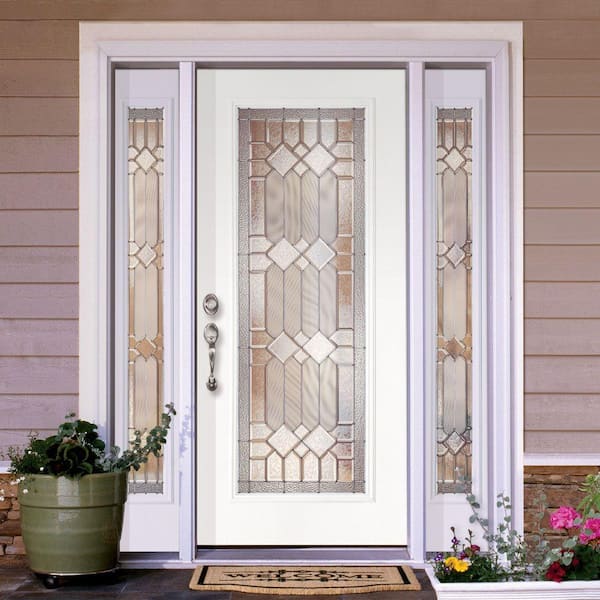 67.5 in.x81.625 in. Mission Pointe Zinc Full Lite Unfinished Smooth Left-Hand Fiberglass Prehung Front Door w/Sidelites