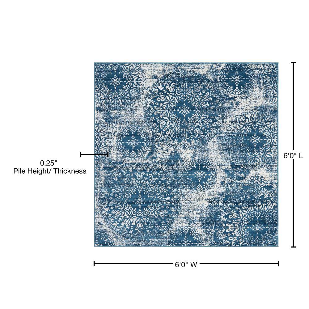 Sofia Grand Blue and White Square Synthetic Area Rug