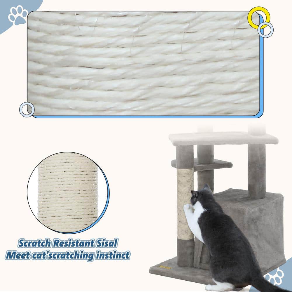 Light Gray Plush Cat Tree with Sisal Scratching Posts and Condo