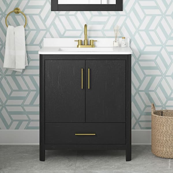 OVE Decors Dario 30 in. Single Sink Black Bath Vanity with White Engineered Stone Top (Assembled)
