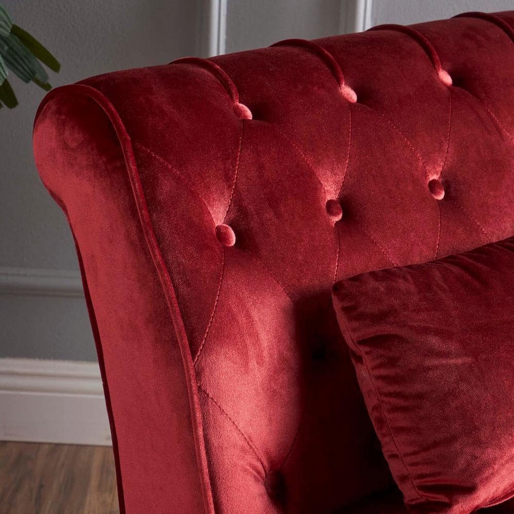 Elegant Garnet Velvet Chaise Lounge with Diamond Stitching