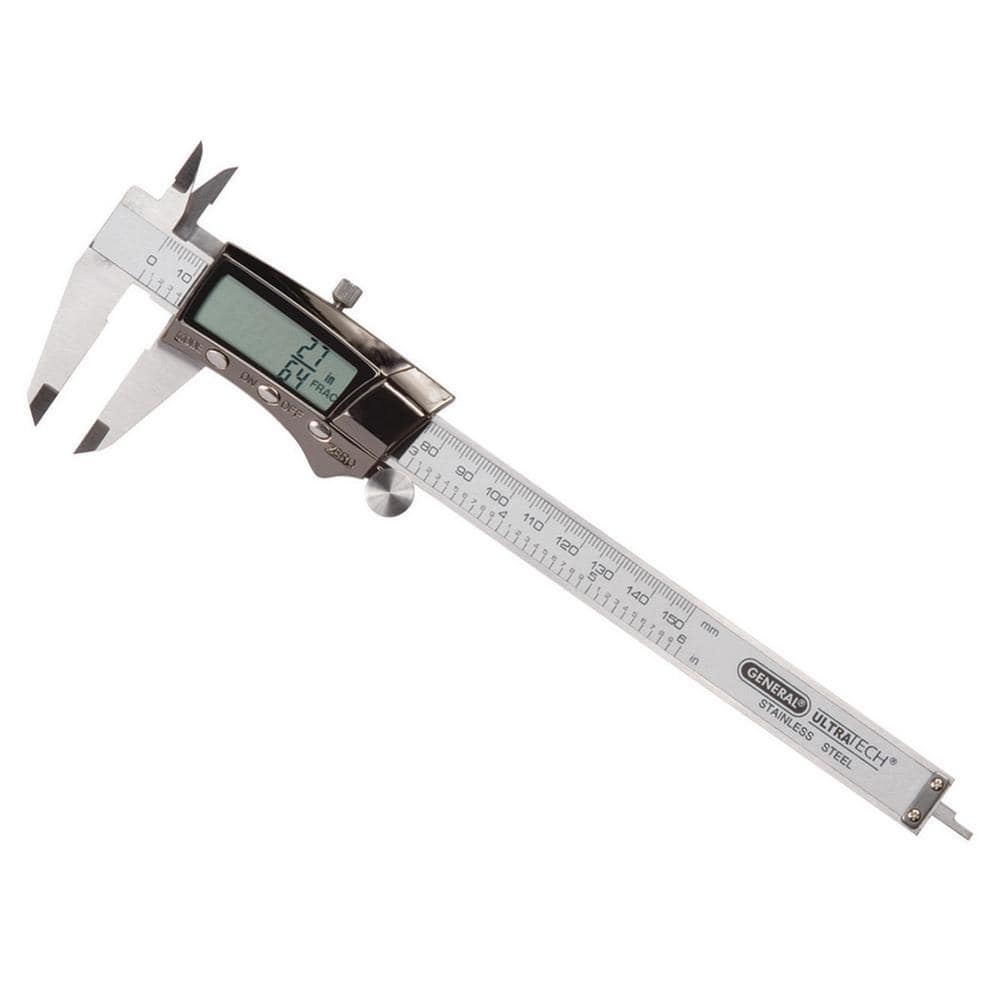 General Tools 148B Digital Caliper, Stainless Steel, 2” LCD Screen, Smart Connected, Rechargeable, 3 Mode Display (Inch, mm, Fraction), 6"/150mm, IP54 Rated Water Resistant, 6 to 7.9 inches (B07L62K5BQ)