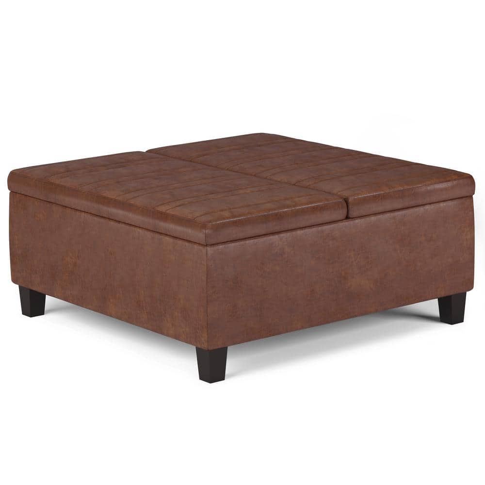 Ellis Distressed Saddle Brown Faux Leather Coffee Table Storage Ottoman