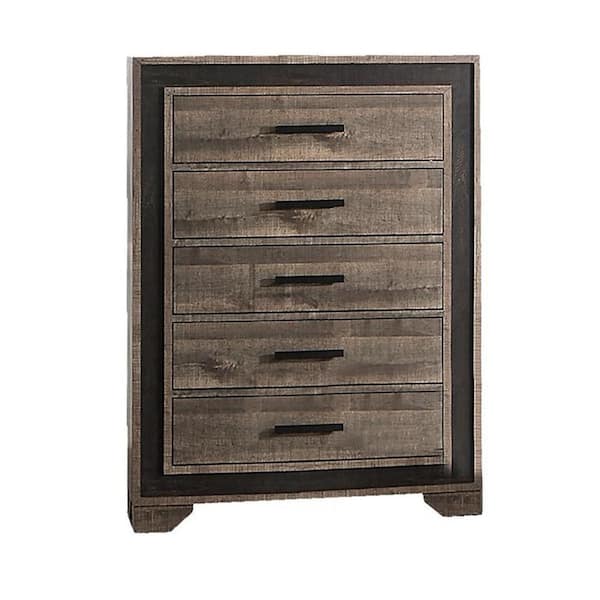 Benjara Brown and Black 5-Drawer 36 in. Wide Dresser Without Mirror