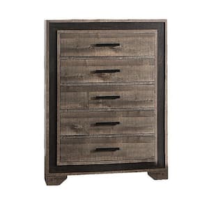Brown and Black 5-Drawer 36 in. Wide Dresser Without Mirror