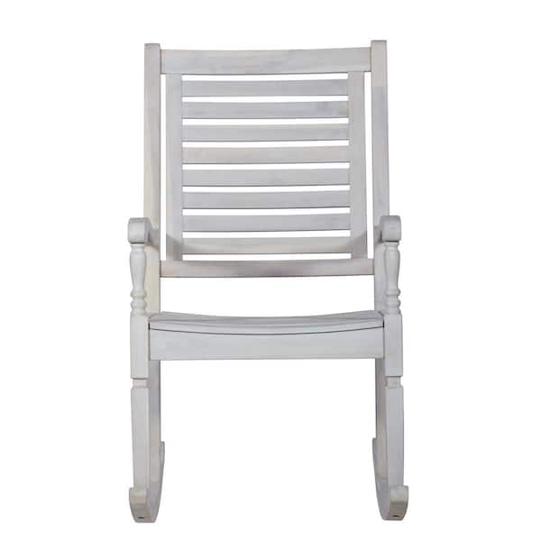 Walker Edison Furniture Company Boardwalk White Wash Acacia Wood Outdoor Rocking Chair