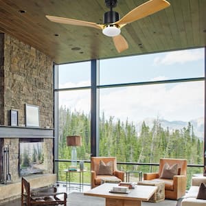 Solid 52 in. Integrated LED Indoor Maple Ceiling Fan with Light and Remote Control