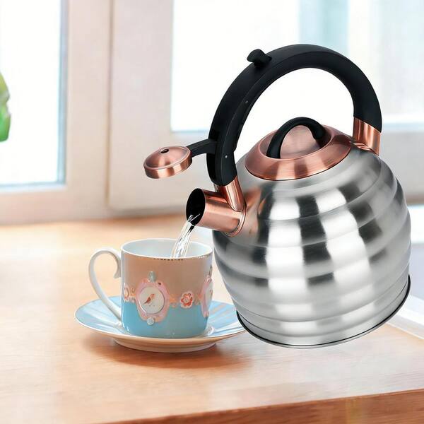 Wudkey 13-Cup Silver Stainless Steel Whistling Stovetop Tea Kettle