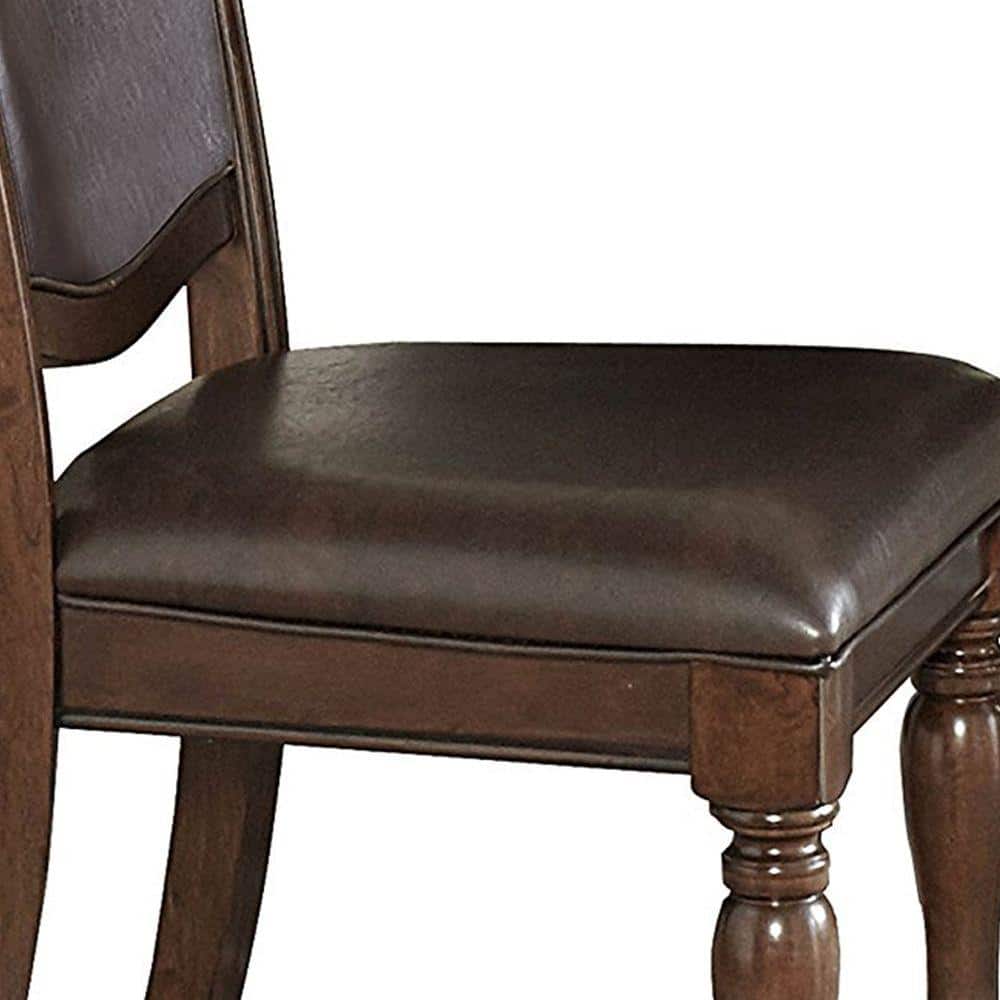 Cherry Brown & Dark Brown Faux Leather Upholstered Side Chair