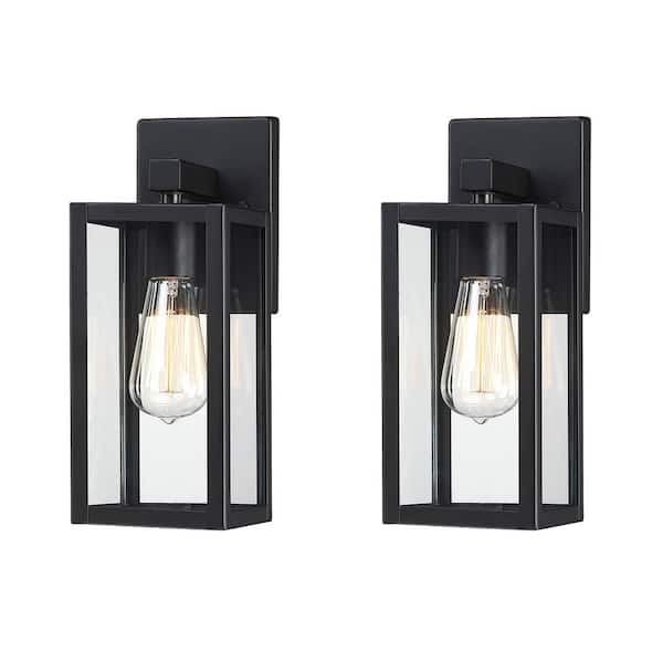 Hukoro Martin 13 in. 1-Light Matte Black Outdoor Wall Lantern Sconces (2-Pack)