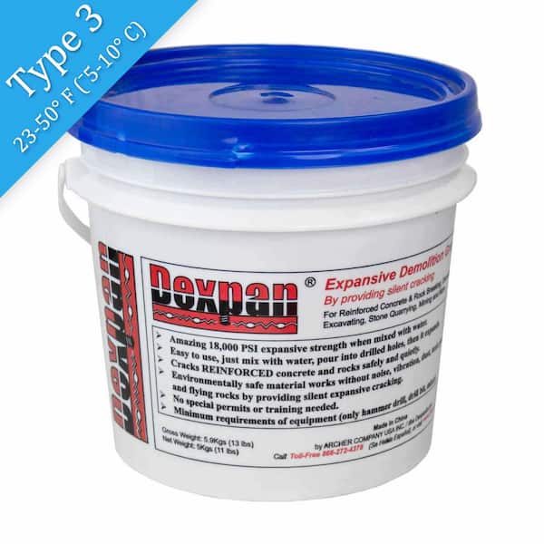 Dexpan 11 lb. Bucket Type 3 (23F-50F) Expansive Demolition Grout for Concrete Rock Breaking and Removal