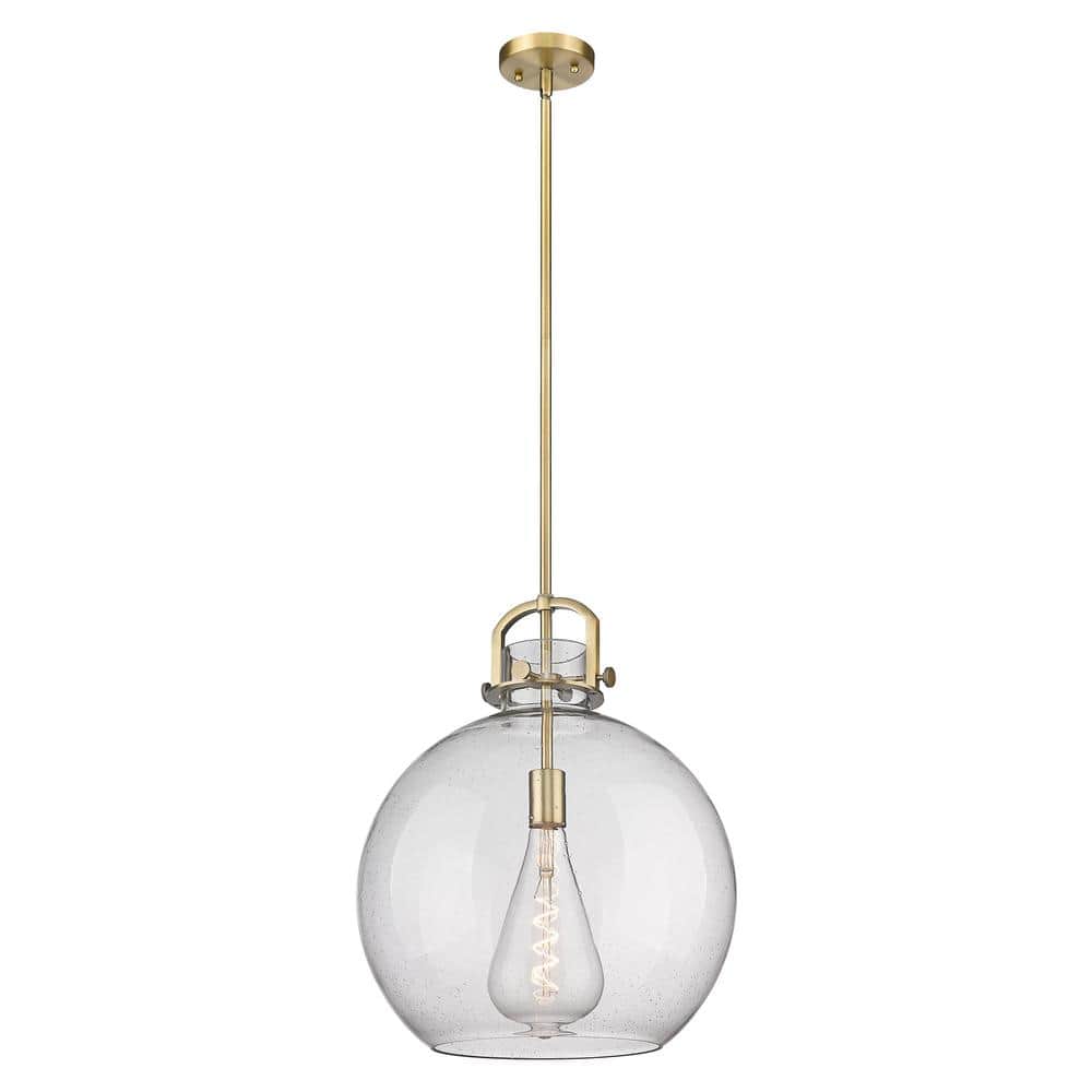 Newton Sphere 100-Watt 1-Light Brushed Brass Shaded Mini Pendant Light with Seeded Glass Shade price history on PriceWatchPro