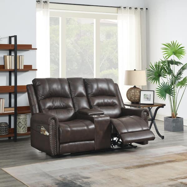 Montague Dual Power Headrest and Lumbar Support Reclining Sofa in Genuine  Brown Leather