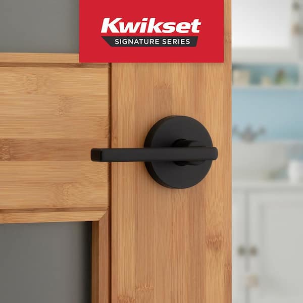 Kwikset Halifax Matte Black Round Bed/Bath Door Handle with