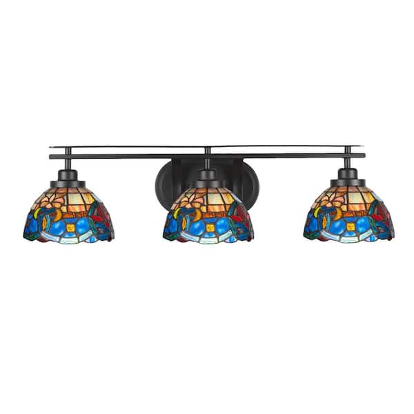 Unbranded Monroe 28.75 in. 3-Light Matte Black Vanity Light 7 in. Sierra Art Glass Shade no Bulbs Included