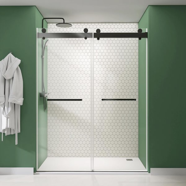 NTQ 72 in. W x 79 in. H Soft Close Frameless Double Sliding Bypass Glass Shower Door in Matte Black 3/8 in. Tempered Glass