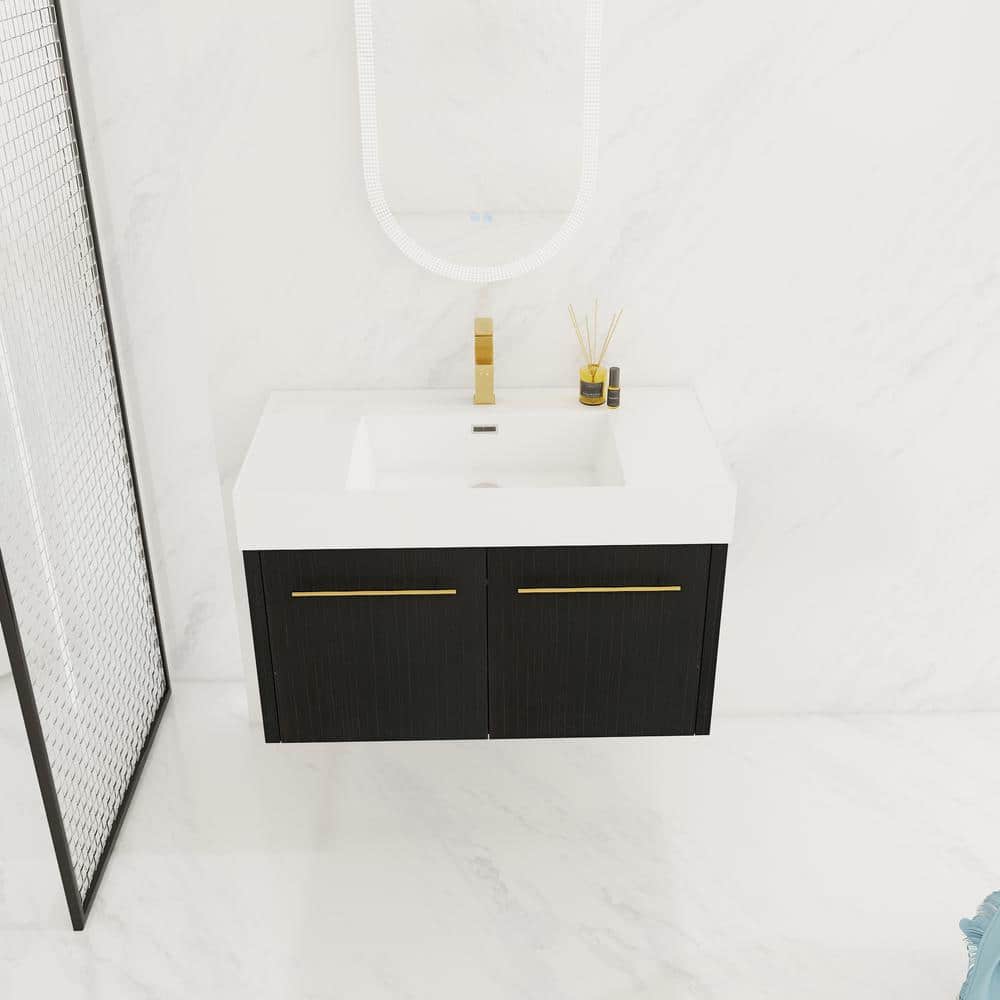 36 in. W x 18 in. D x 22 in. H Single Sink Wall-Mounted Bath Vanity in Blac