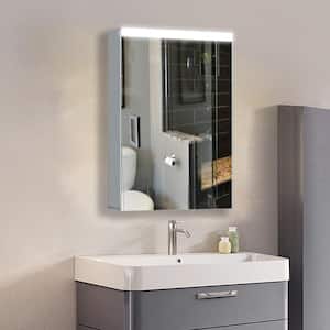 20 in. W x 30 in. H Silver Surface Mount Single Door LED Double Sided Mirror Medicine Cabinet with Mirror Door Left Open