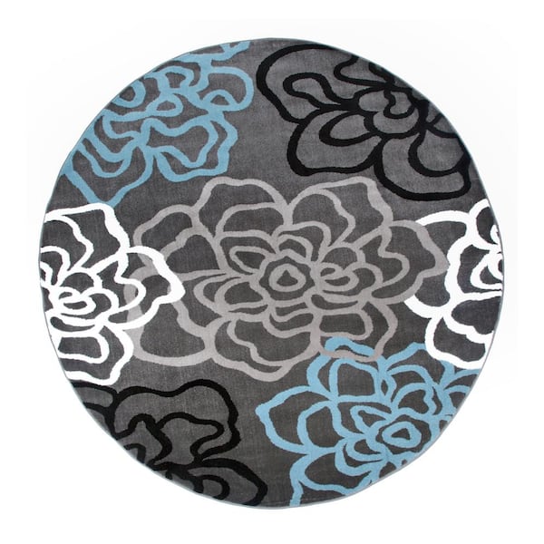 Contemporary Floral Dark Gray Indoor 6 ft. 6 in. Round Area Rug