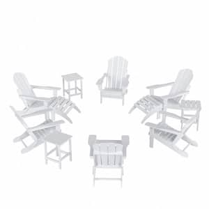 Addison White 12-Piece HDPE Plastic Folding Adirondack Chair Patio Conversation Seating Set with Ottoman and Table