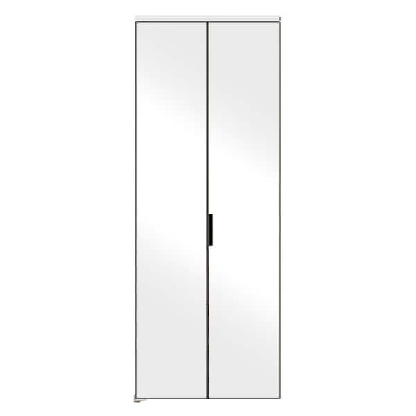 24 in. x 80 in. Mirrored Glass, White, Hollow Core, MDF, Aluminum Frame, Full Lite Bi-Fold Doors with Hardware Kits