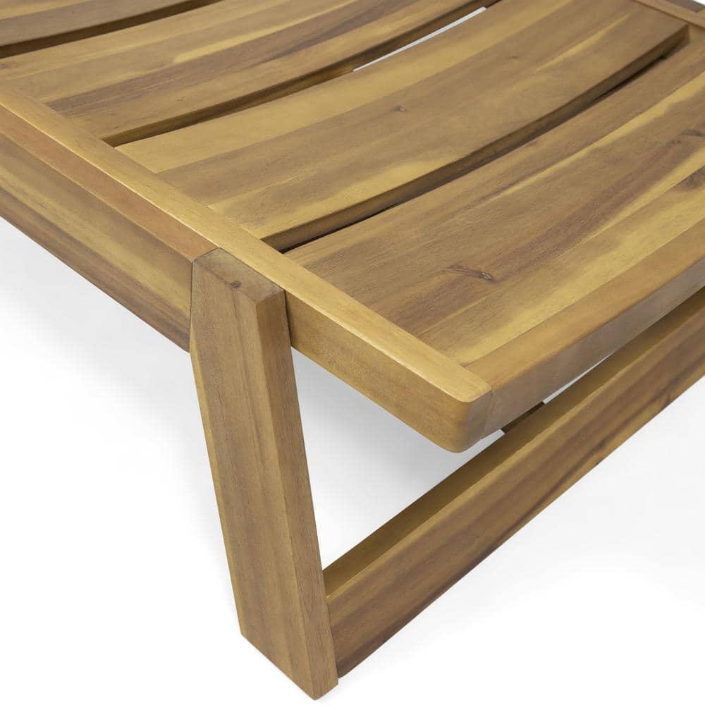 Teak and Yellow Acacia Wood Adjustable Outdoor Chaise Lounge
