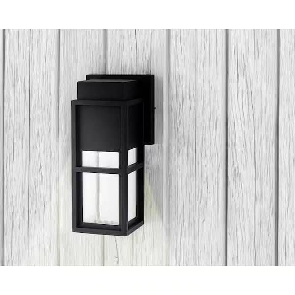 Melrose 10.25 in. 1-Light Sand Black Hardwired Outdoor Wall Light Lantern Sconce with Integrated LED
