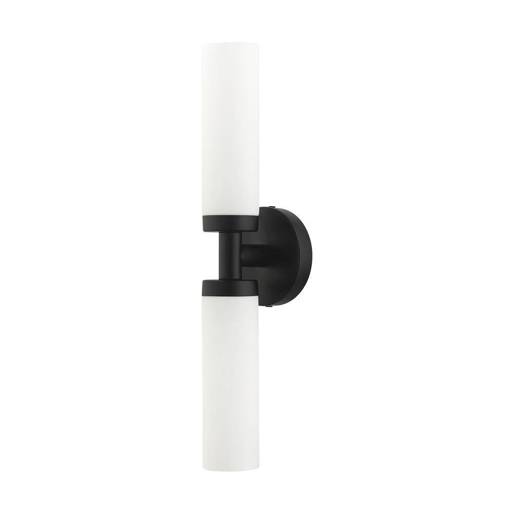 Black Steel 2-Light Vanity with Satin Opal Glass