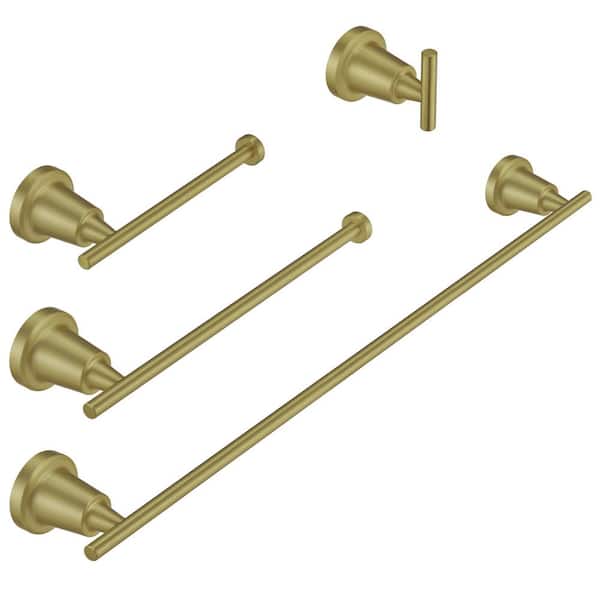 HOMEMYSTIQUE Bathroom Hardware Set 4-Piece Bath Hardware Set with Towel Bar, Robe Hook, Toilet Paper Holder in Brushed Gold