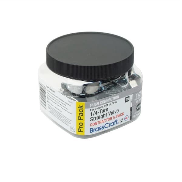 1/2 in. Push Connect Inlet x 3/8 in. Comp Outlet 1/4-Turn Straight Stop (5-Pack)