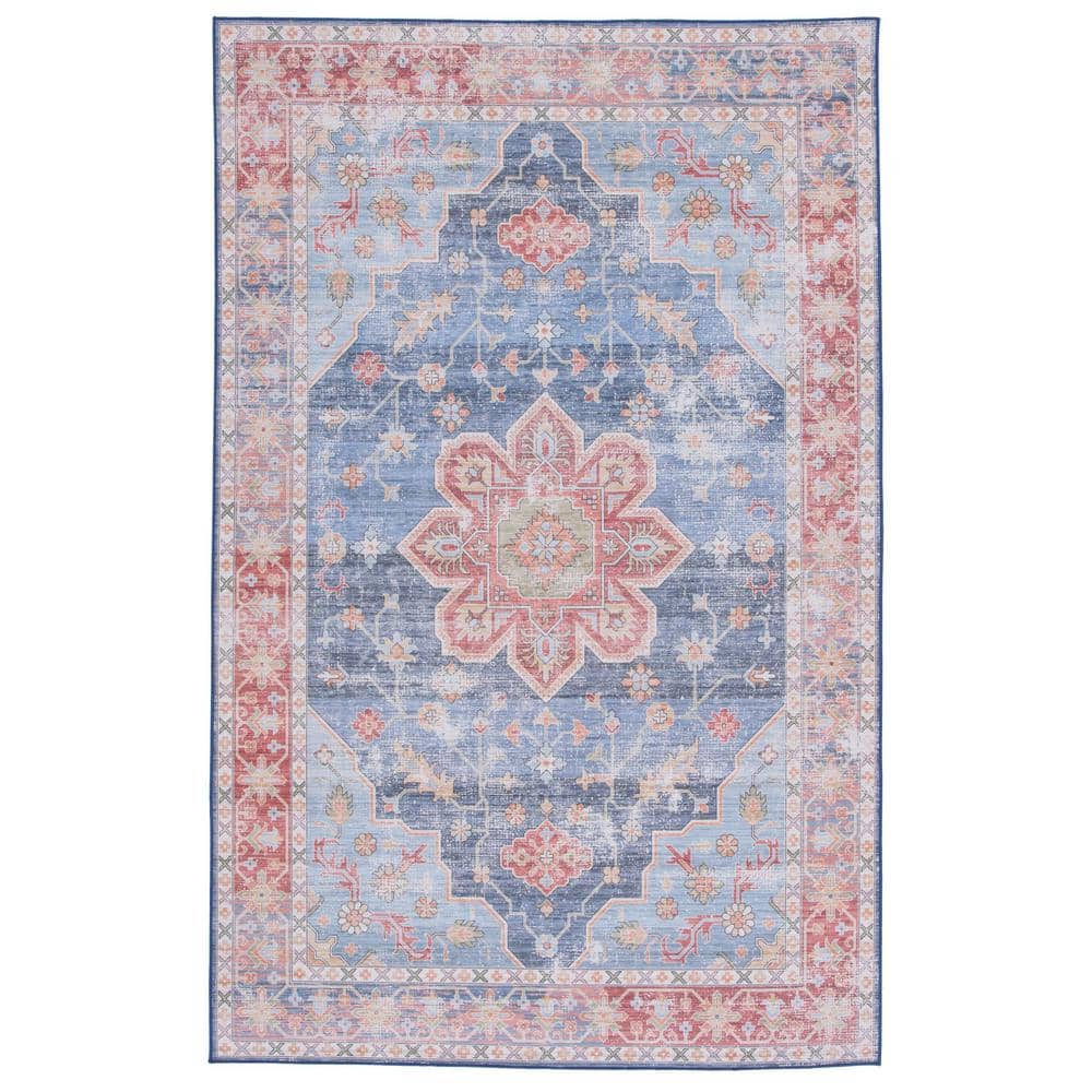 Tuscon Blue/Rust Doormat 3 ft. x 5 ft. Machine Washable Distressed Medallion Area Rug price history on PriceWatchPro