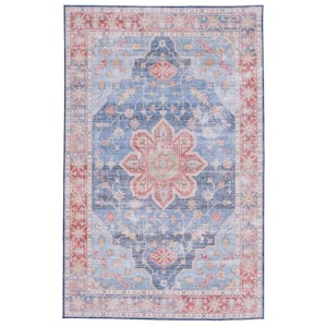 Tuscon Blue/Rust 6 ft. x 9 ft. Machine Washable Distressed Medallion Area Rug