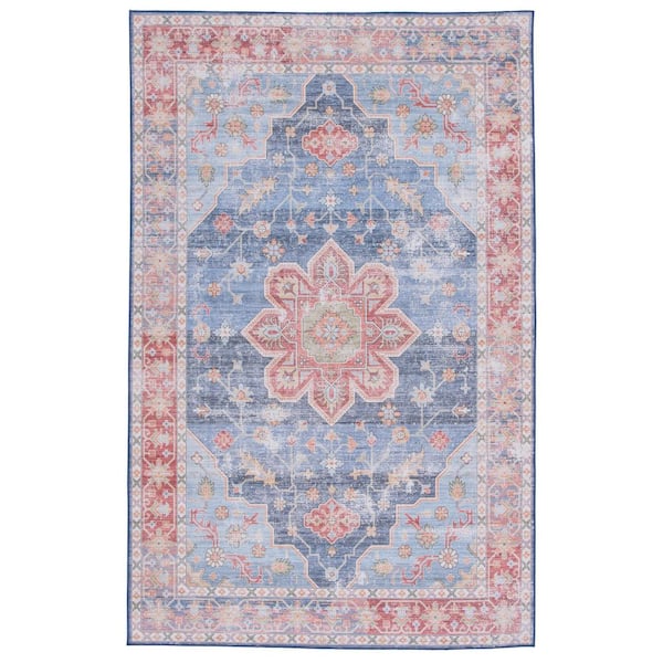 SAFAVIEH Tuscon Blue/Rust 8 ft. x 10 ft. Machine Washable Distressed Medallion Area Rug