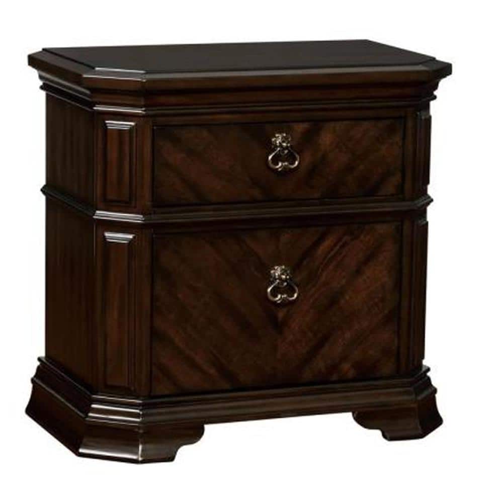 Calliope Classic Espresso 3-Drawer Nightstand with Antique Pulls