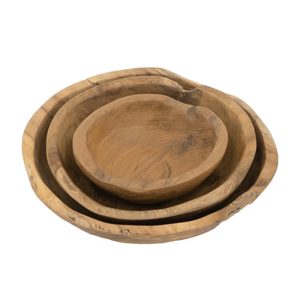 Classic Teak Wood Round Serving Bowl for Salad, Fruit, 9.75"W x 4"H