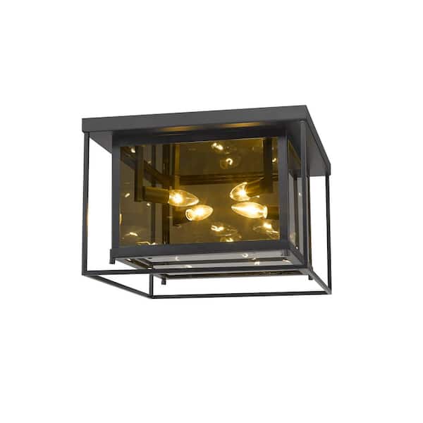 Unbranded Infinity 16 in. 4-Light Misty Charcoal Flush Mount with Smoke Mirror Glass