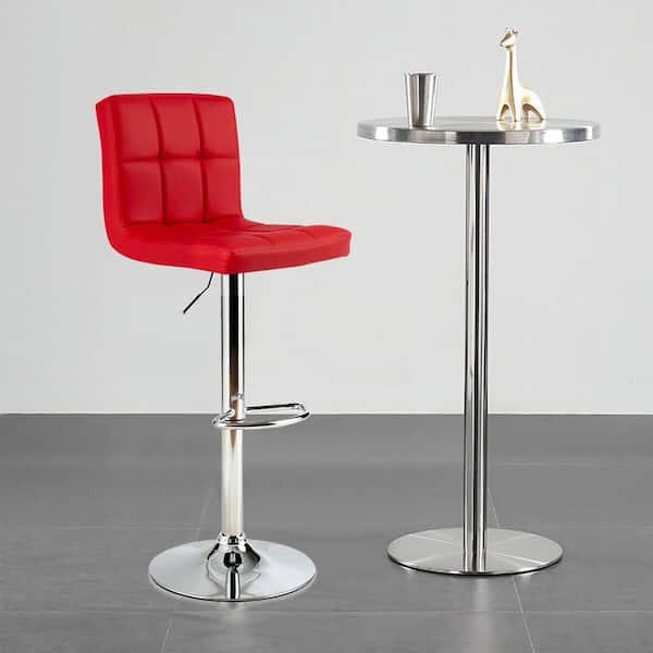 46 in. PU Leather Bar Stool Low Back Metal Swivel Bar Chair w/ Adjustable Height Red (Set of 4)