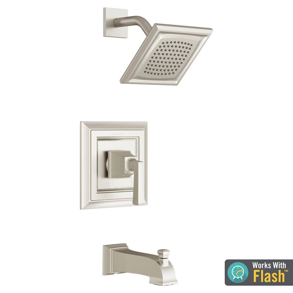 Brushed Nickel Square Wall Mounted Tub and Shower Faucet